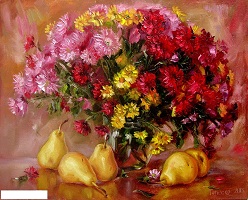 بهترین تابلوهای نقاشی رنگ روغن گل و گلدان