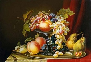 زیباترین تابلوهای نقاشی رنگ روغن ظرف میوه